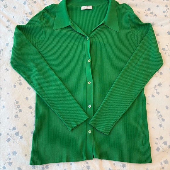 Green Ribbed Button-Up Top - Picture 1 of 4